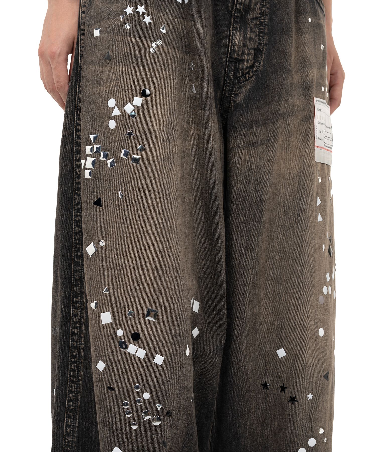 Embellished Denim Wide Pants