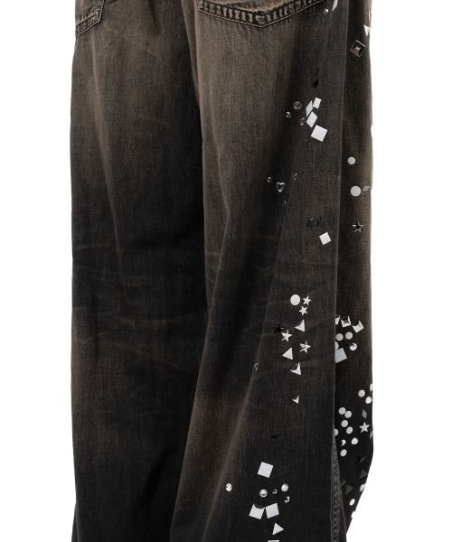 Embellished Denim Wide Pants