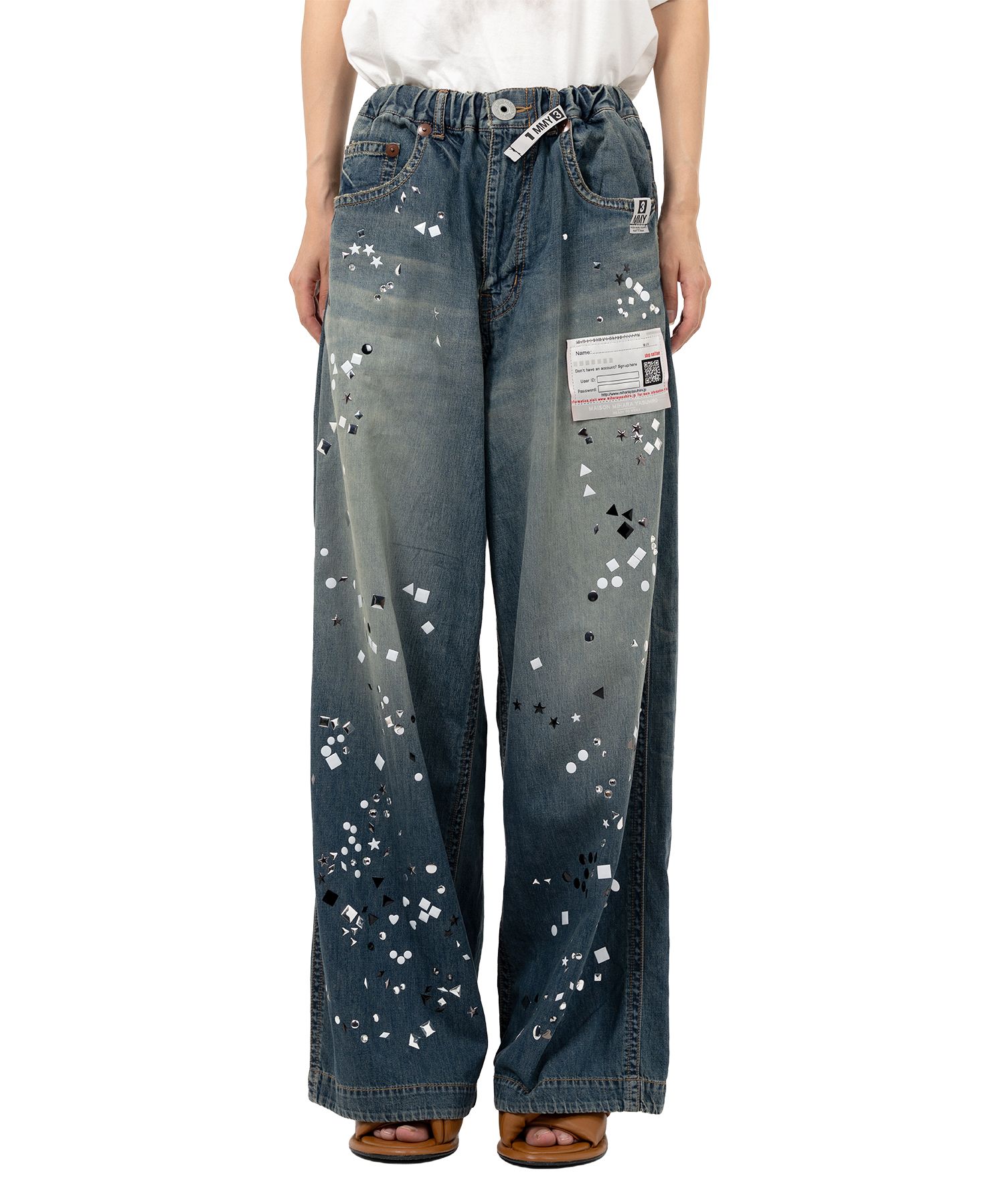 Embellished Denim Wide Pants