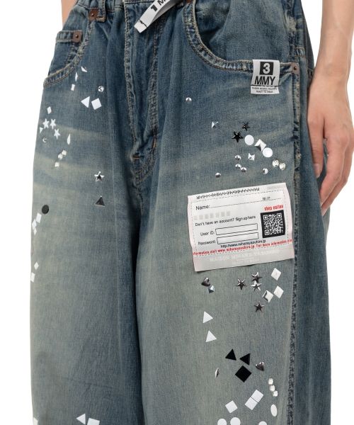 Embellished Denim Wide Pants