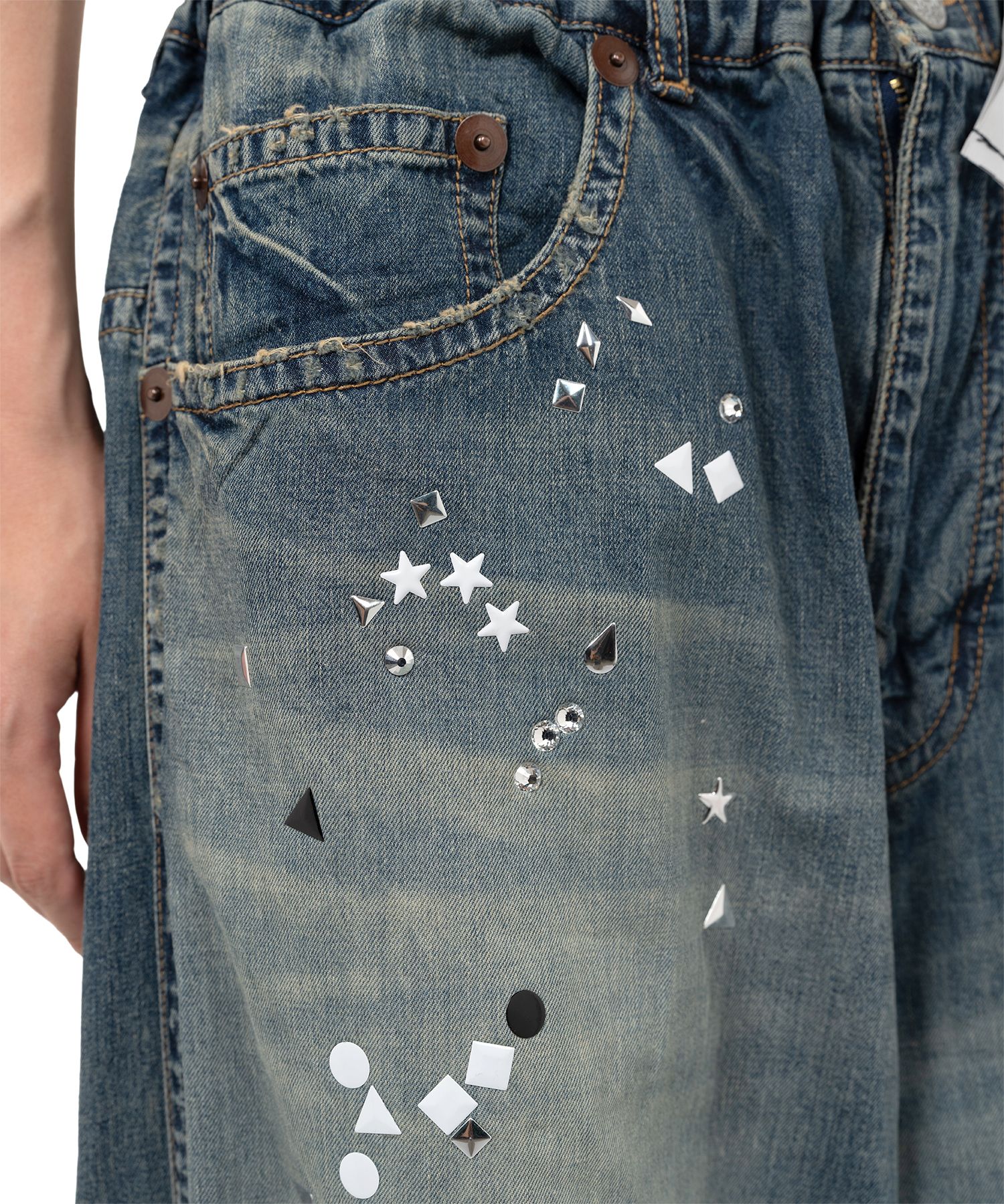 Embellished Denim Wide Pants