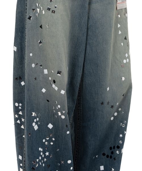 Embellished Denim Wide Pants