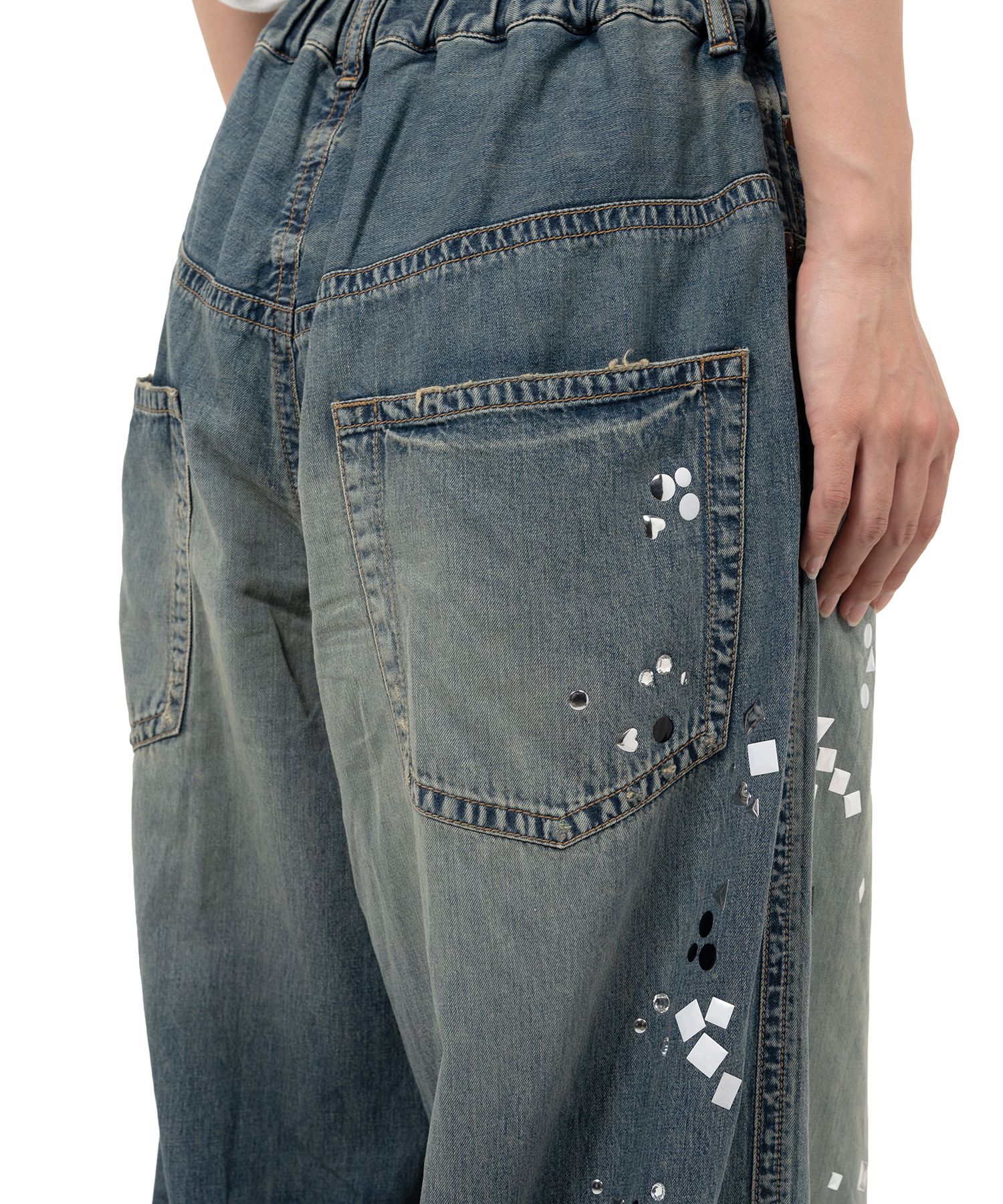Embellished Denim Wide Pants