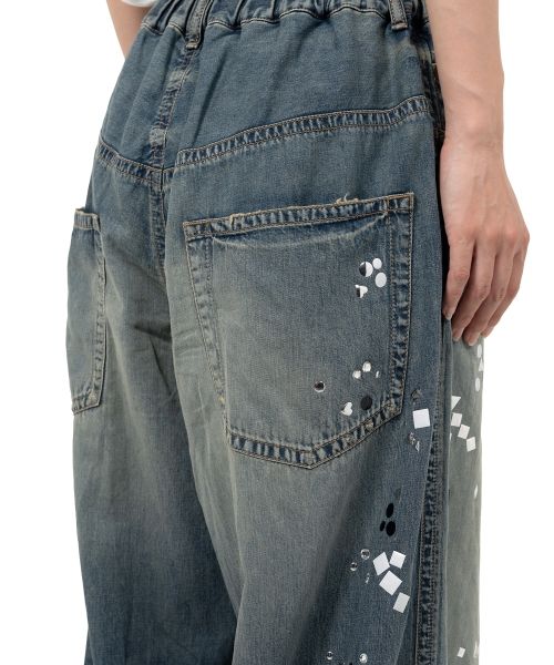 Embellished Denim Wide Pants