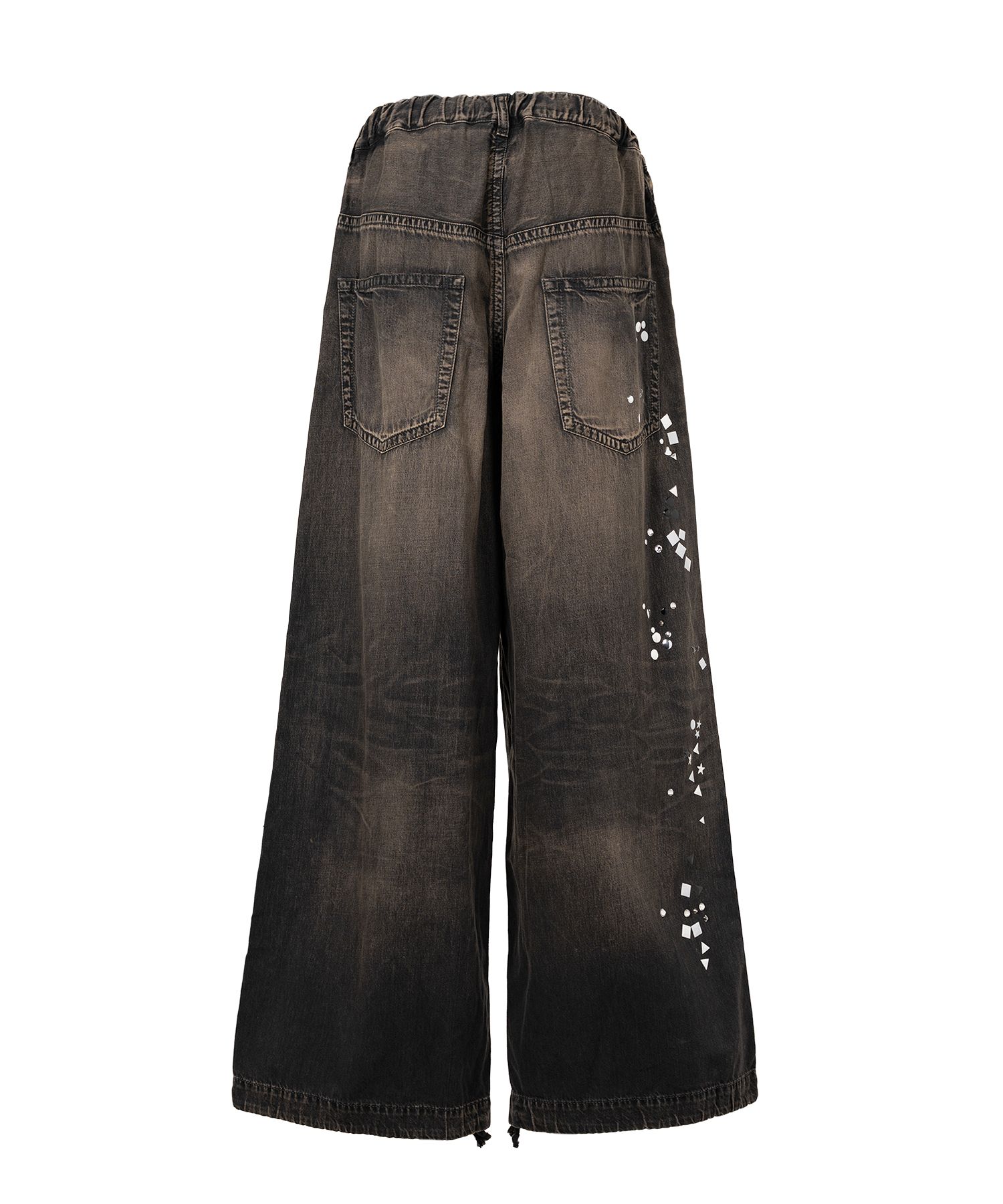 Embellished Denim Wide Pants