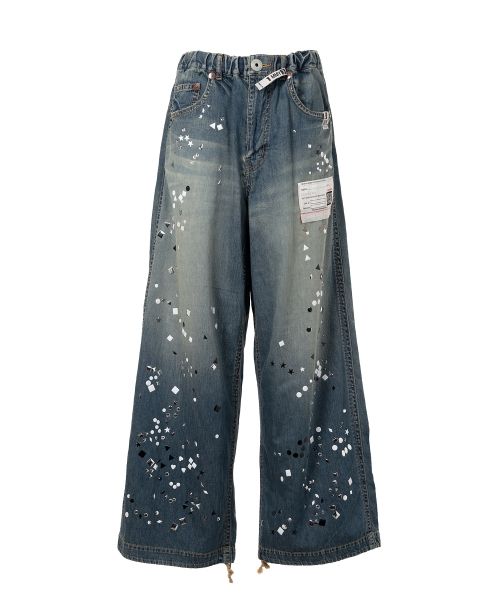 Embellished Denim Wide Pants