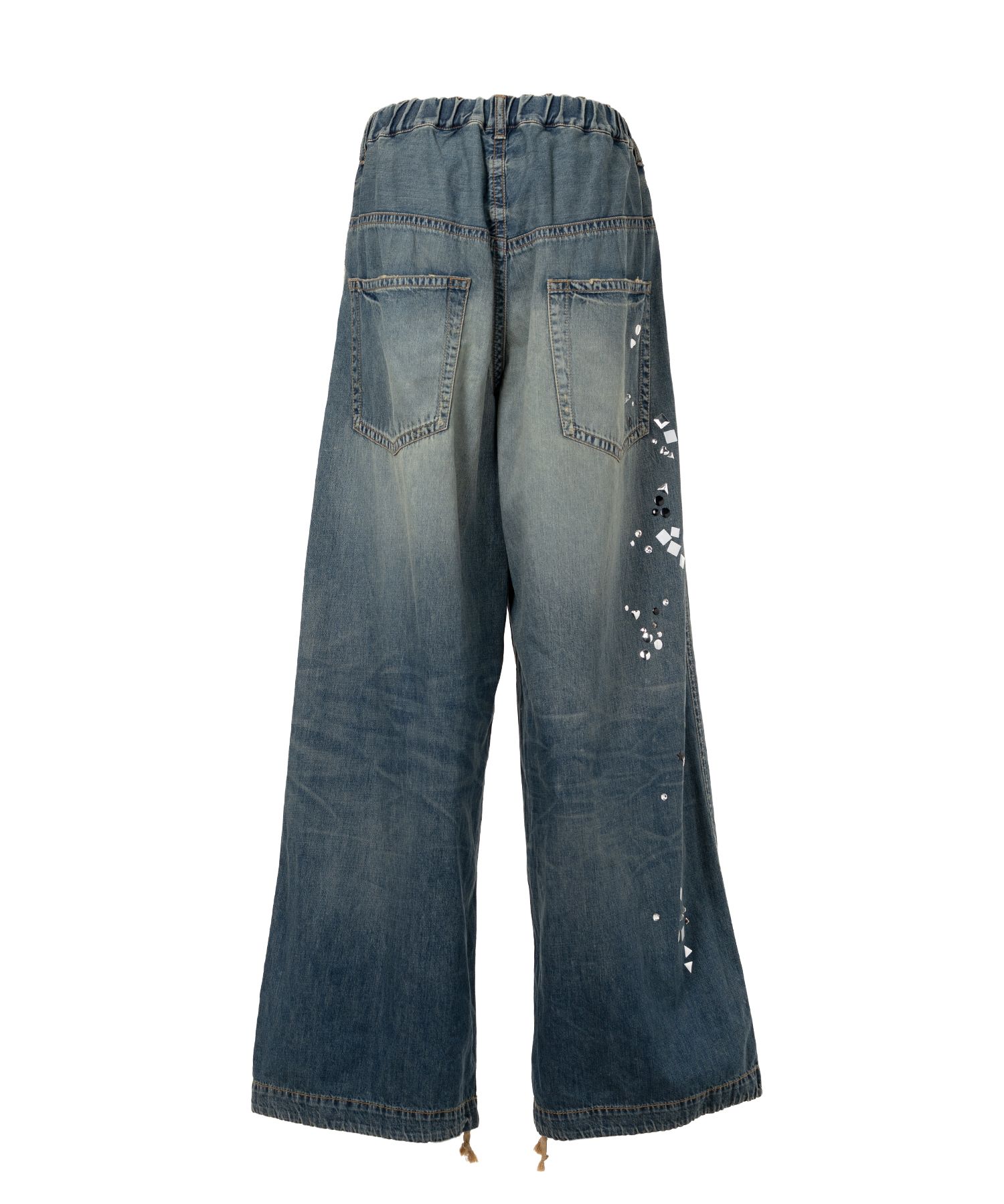 Embellished Denim Wide Pants
