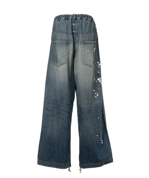 Embellished Denim Wide Pants