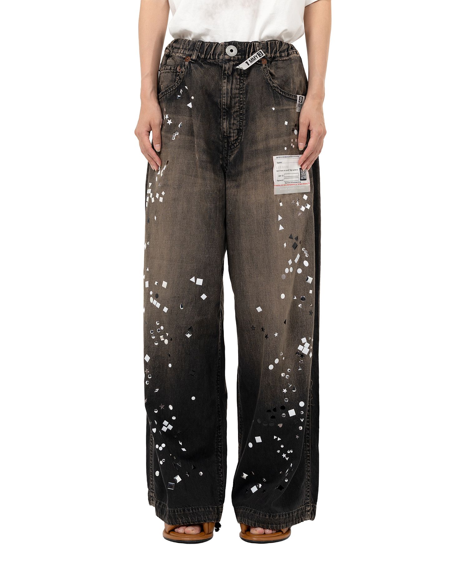 Embellished Denim Wide Pants