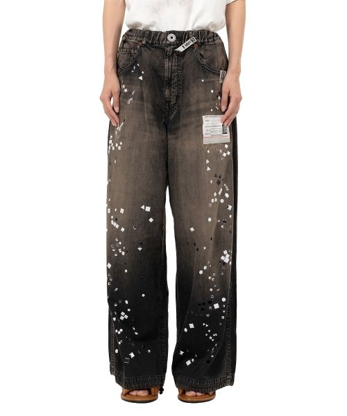 Embellished Denim Wide Pants