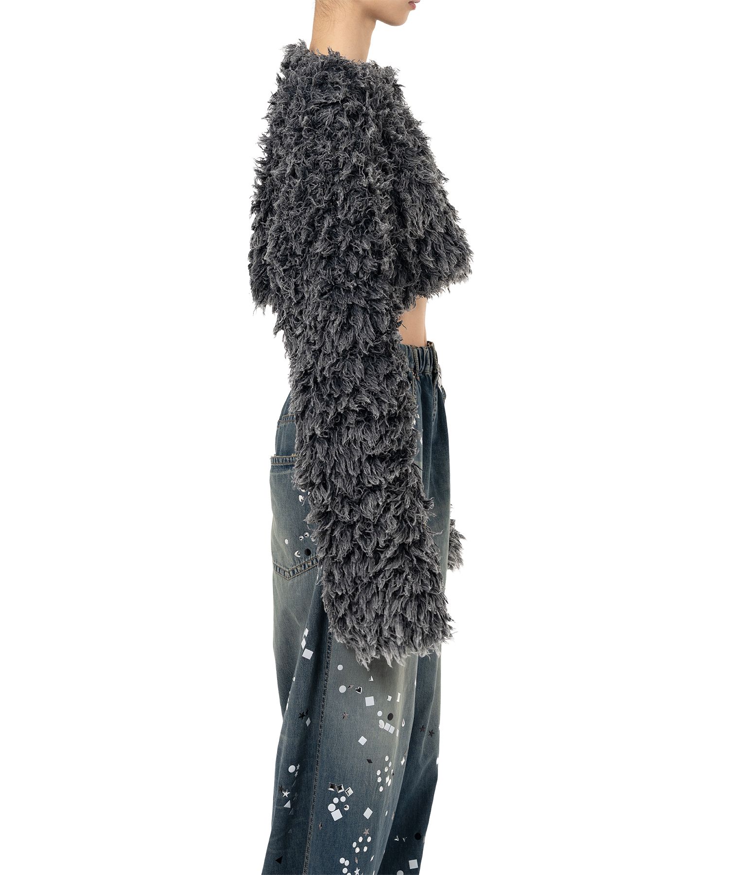 Bleached Shaggy Cropped Knit Sweater