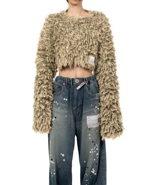 Bleached Shaggy Cropped Knit Sweater