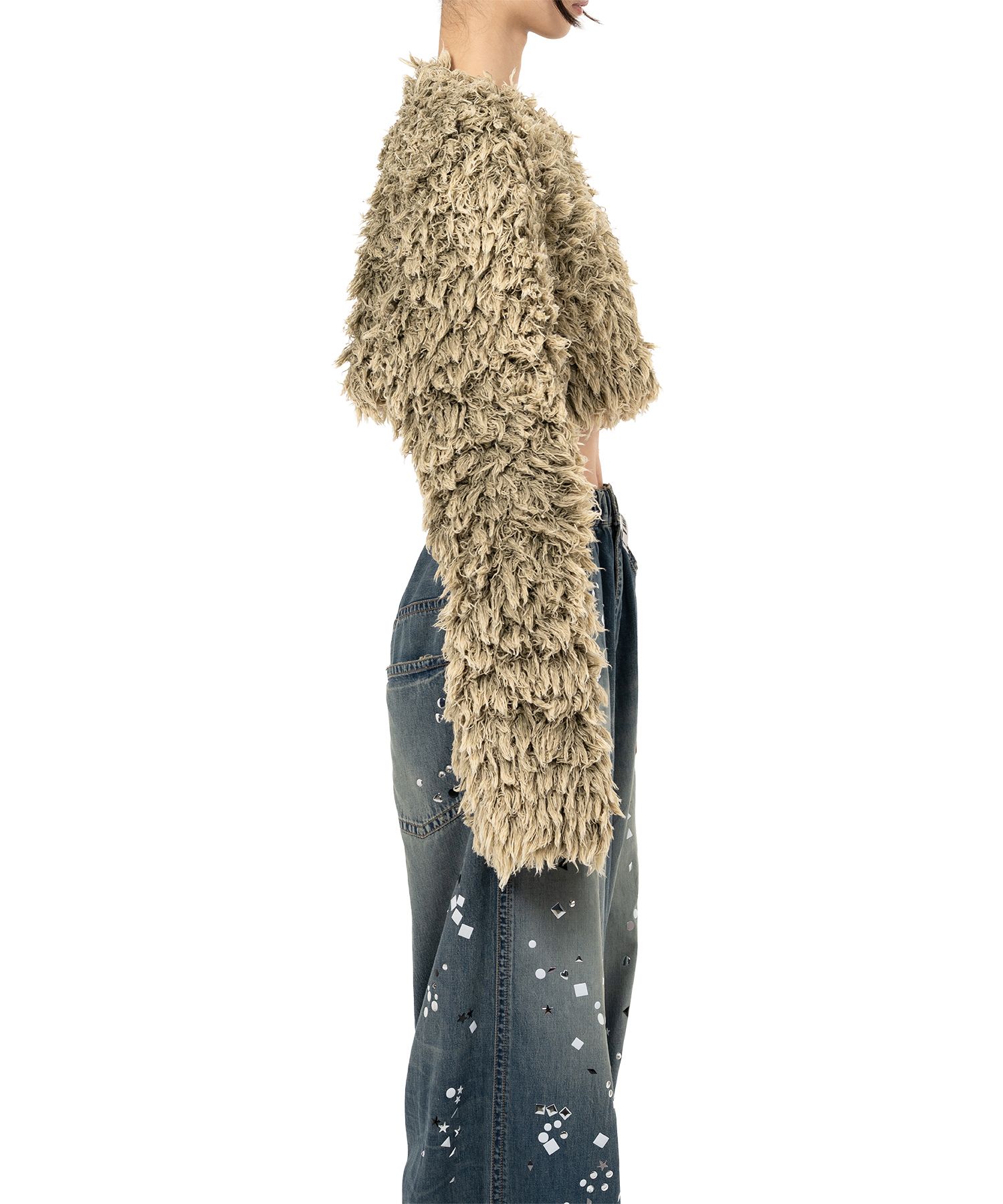 Bleached Shaggy Cropped Knit Sweater