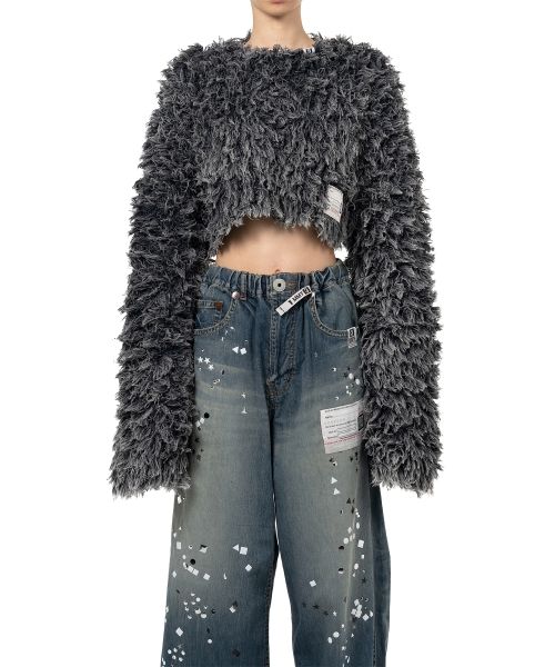 Bleached Shaggy Cropped Knit Sweater