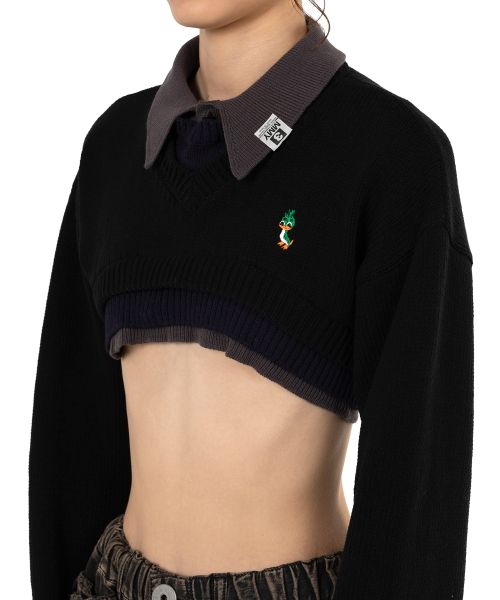 Triple Layered Cropped Knit Sweater