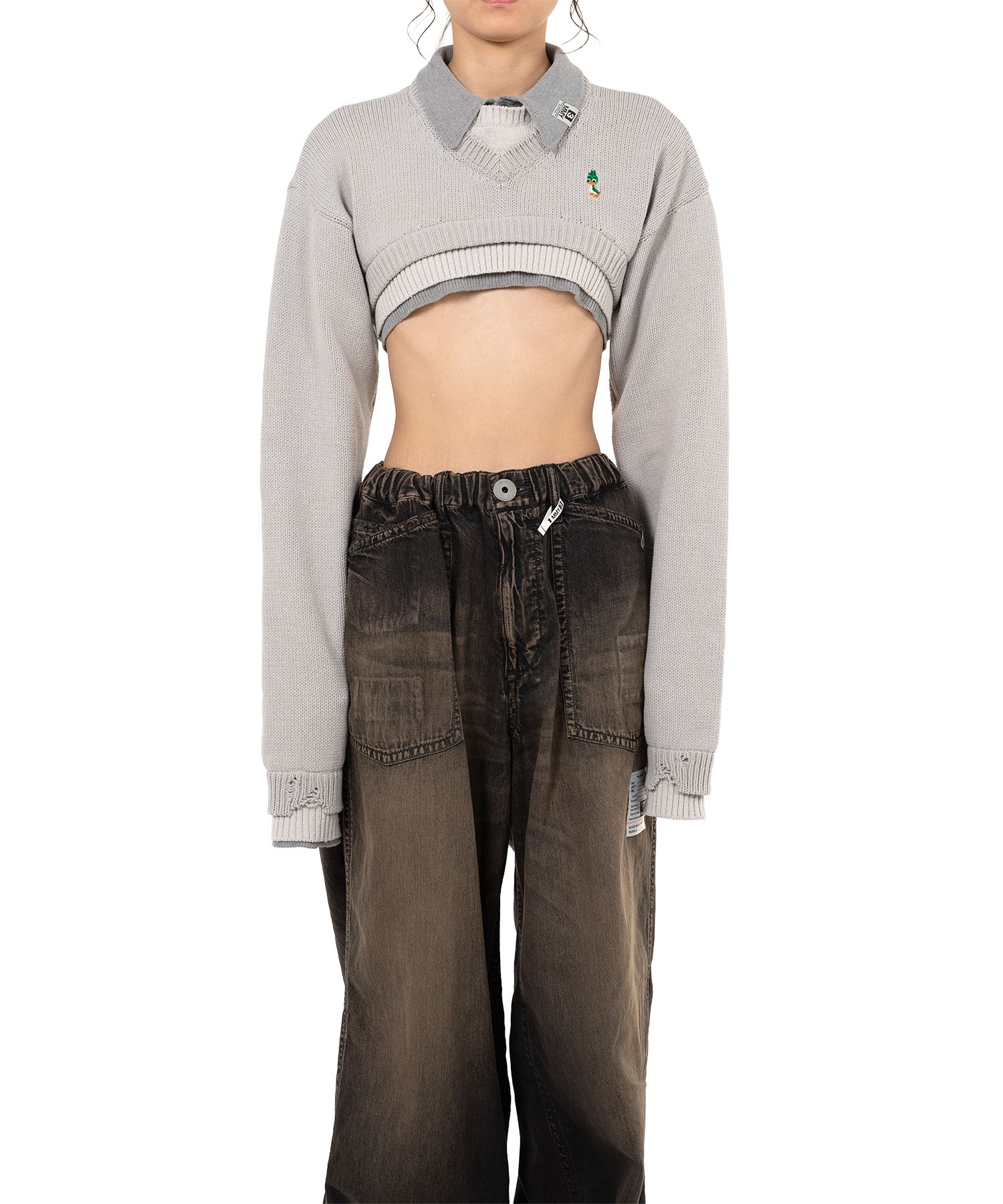 Triple Layered Cropped Knit Sweater