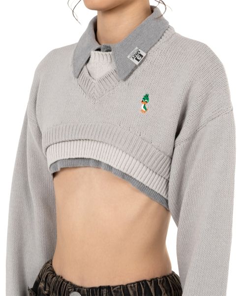 Triple Layered Cropped Knit Sweater
