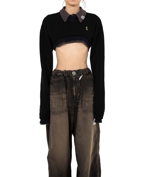 Triple Layered Cropped Knit Sweater