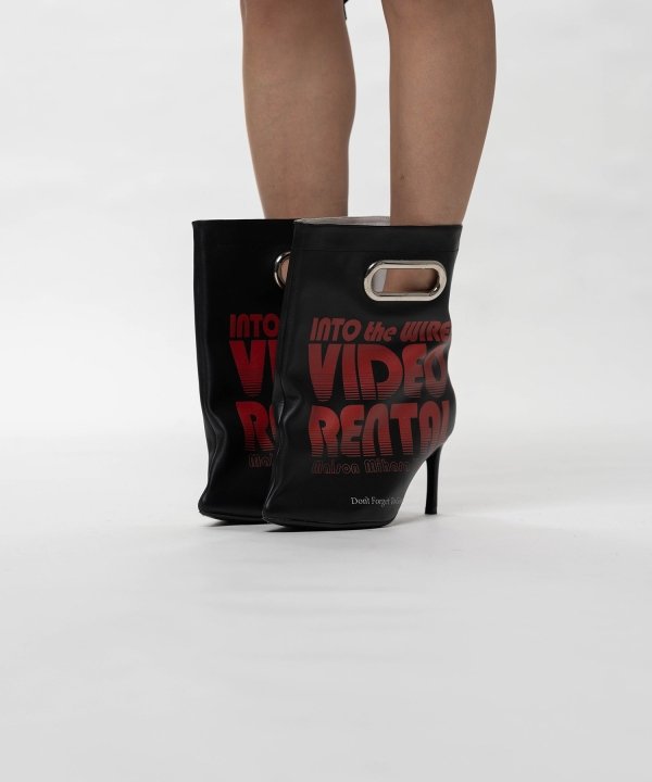Shopping Bag Motif Pin Heel Boots