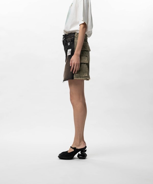 Front Back Combined Denim Shorts