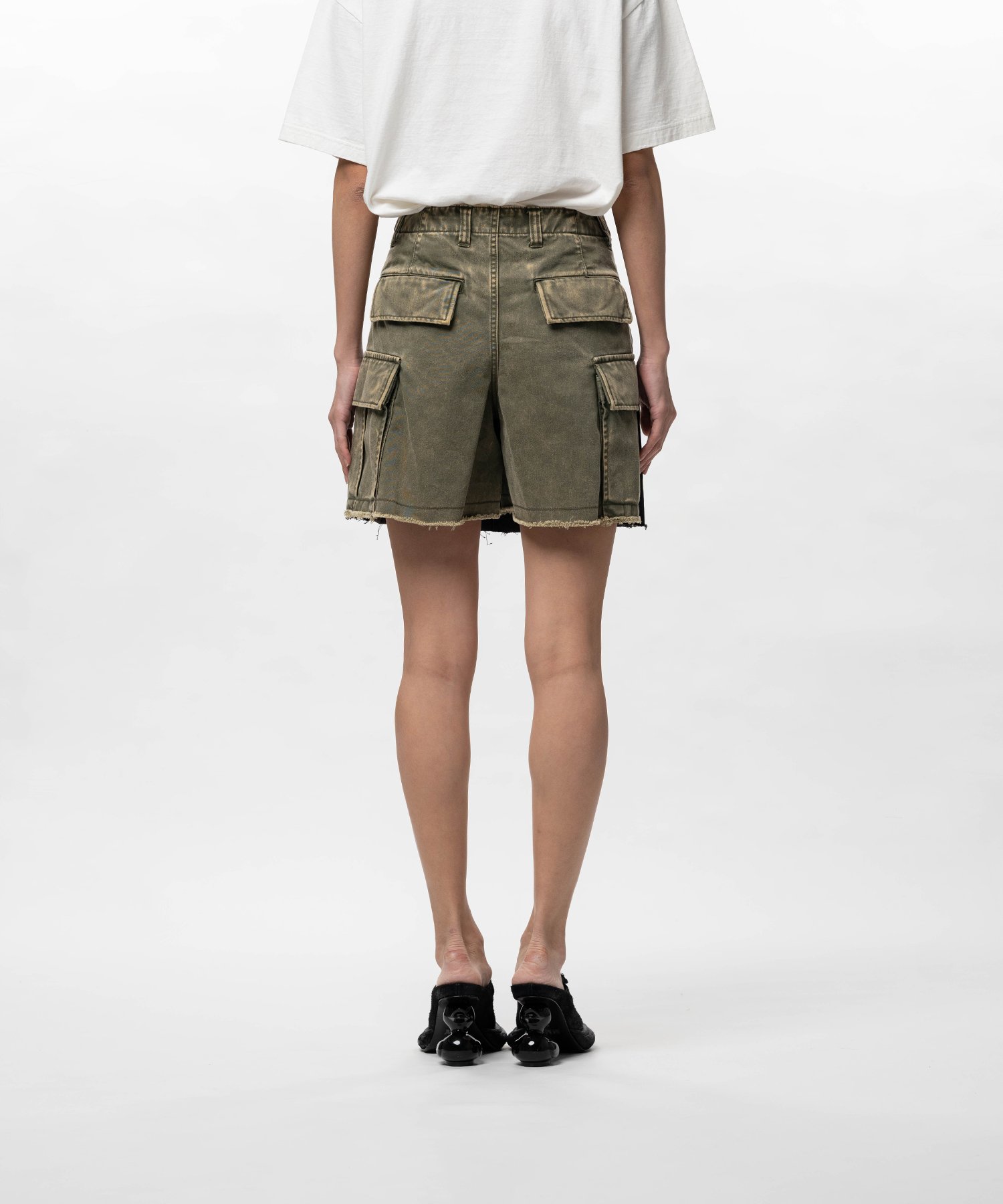 Front Back Combined Denim Shorts