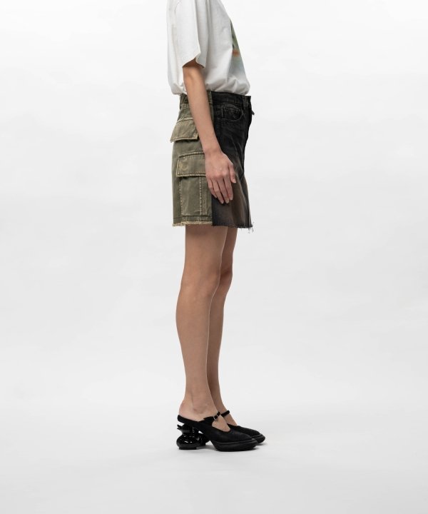 Front Back Combined Denim Shorts