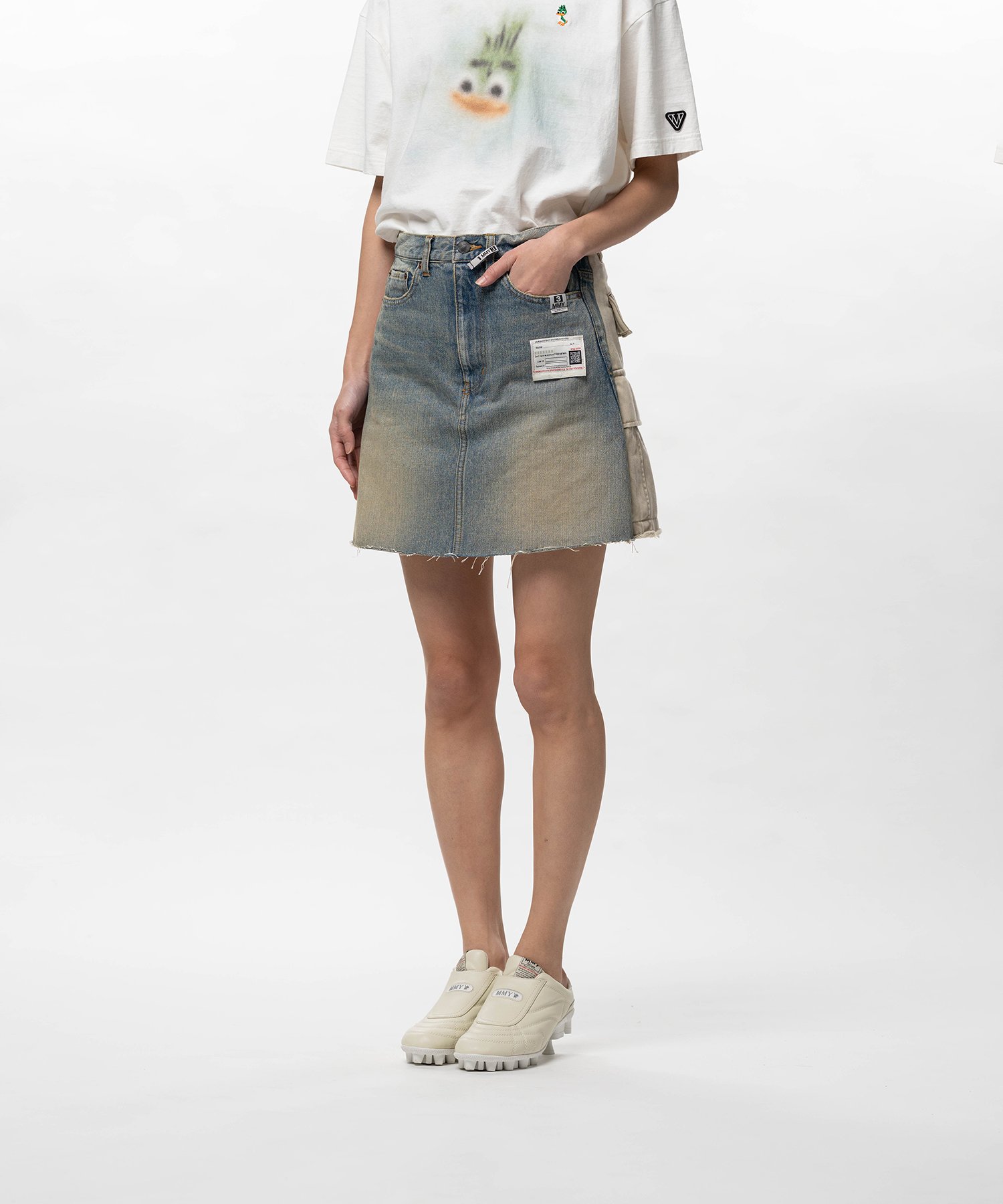 Front Back Combined Denim Shorts