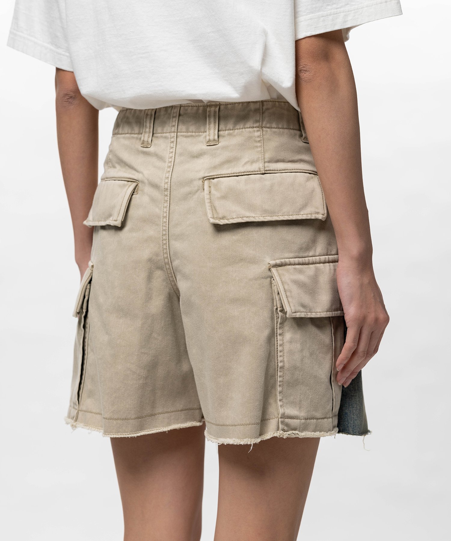 Front Back Combined Denim Shorts