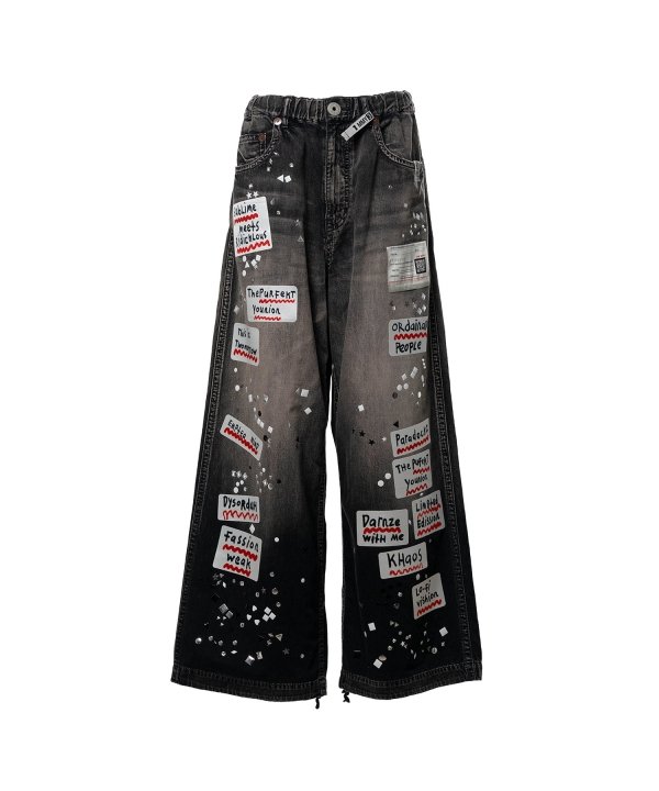 Embellished Sticker Denim Pants