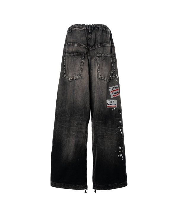Embellished Sticker Denim Pants