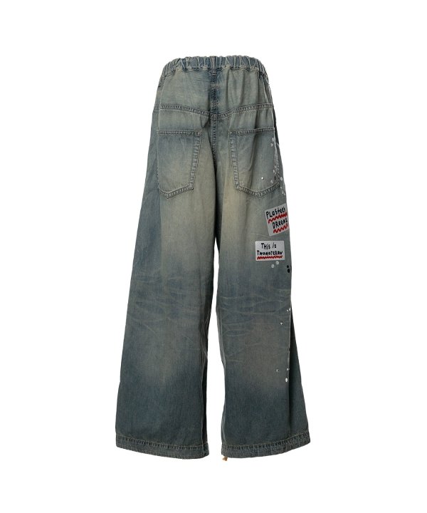 Embellished Sticker Denim Pants