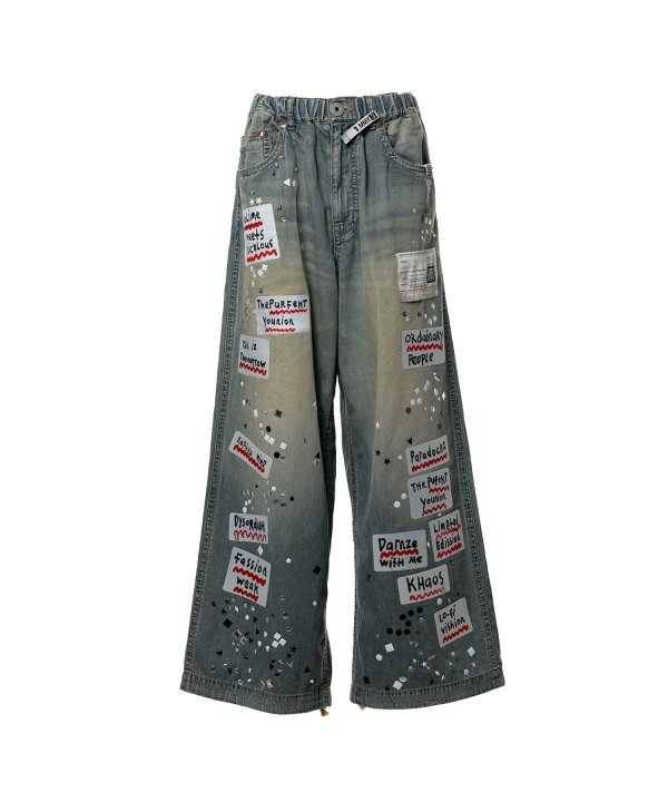 Embellished Sticker Denim Pants