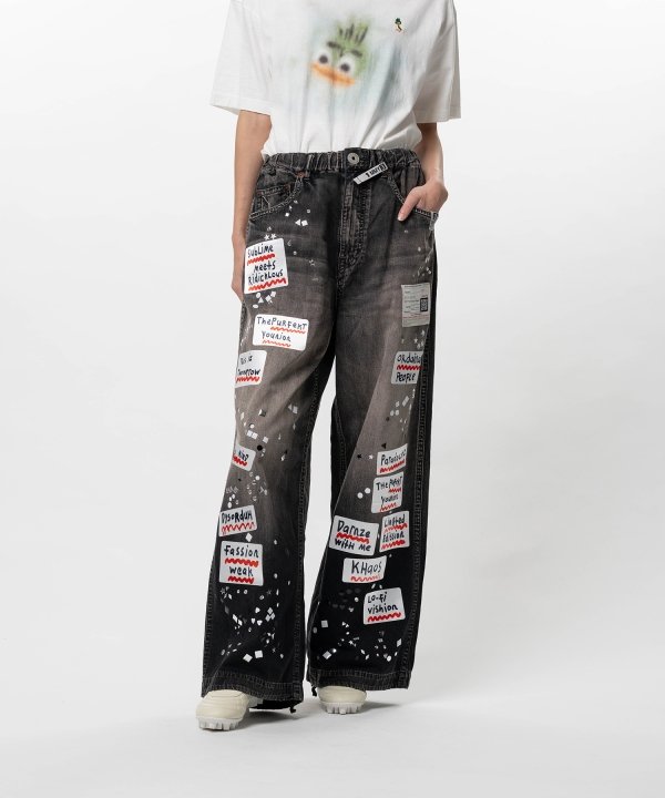 Embellished Sticker Denim Pants