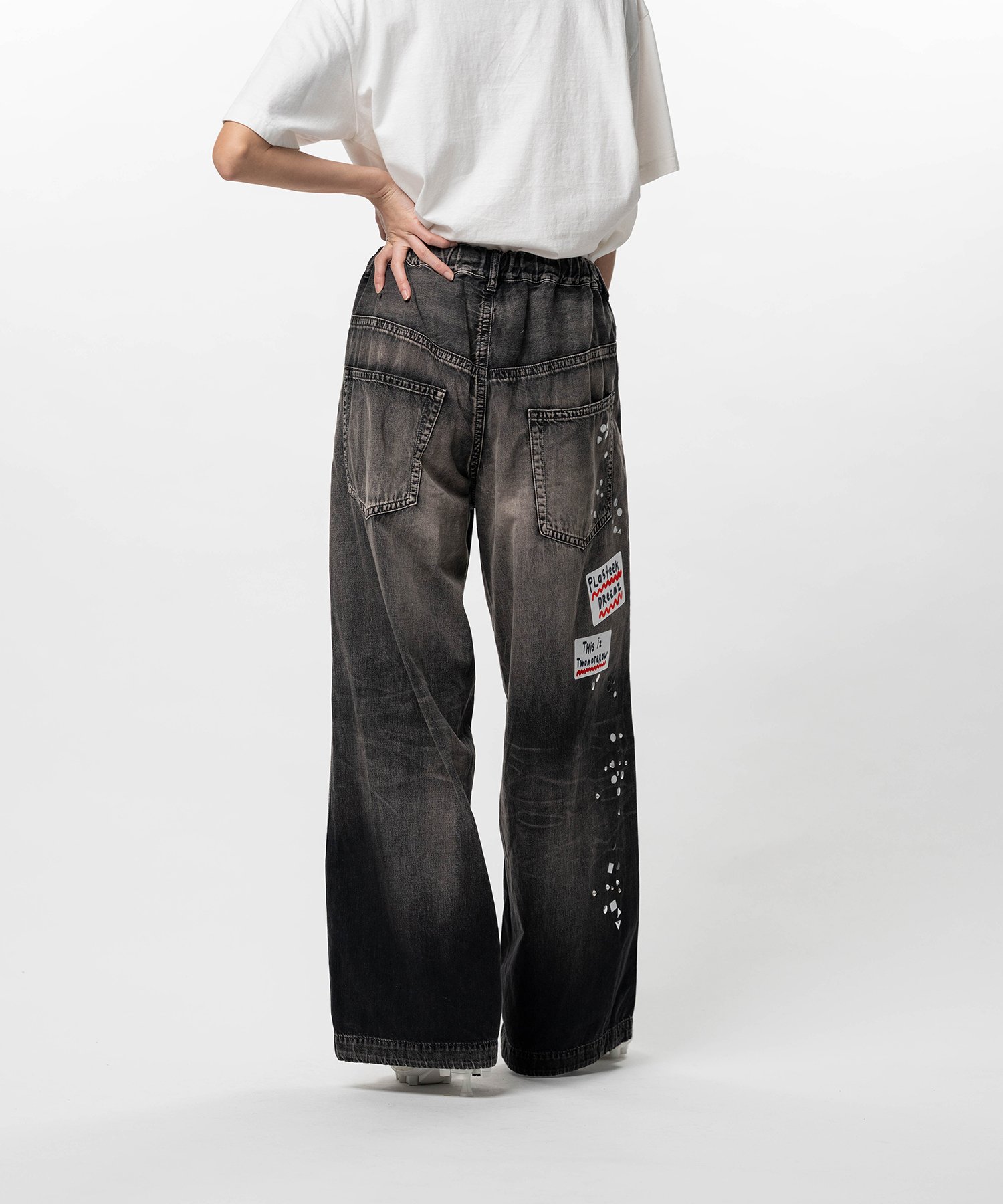 Embellished Sticker Denim Pants