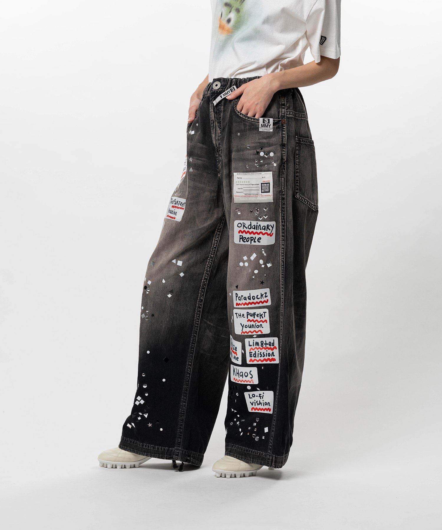 Embellished Sticker Denim Pants