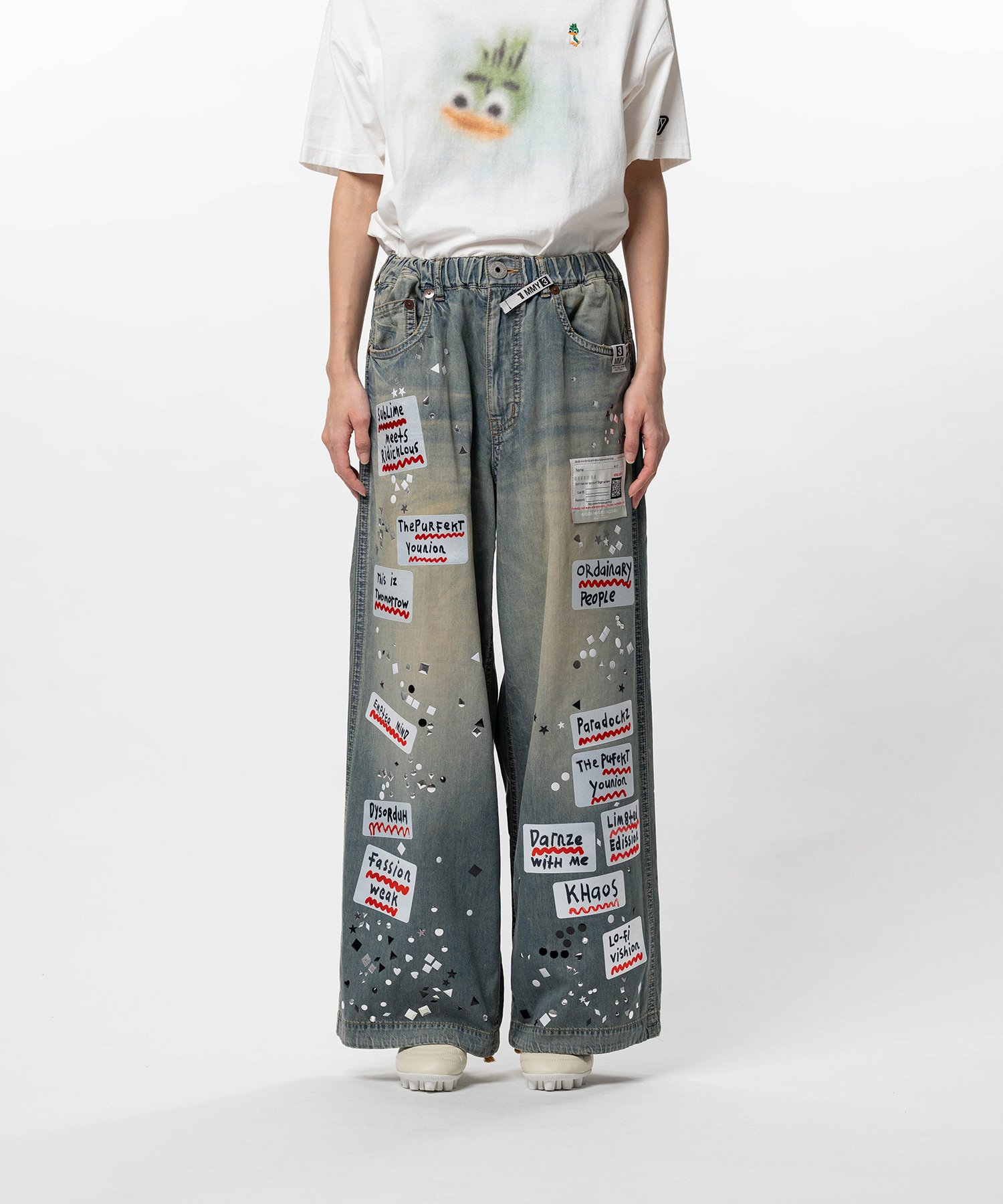 Embellished Sticker Denim Pants