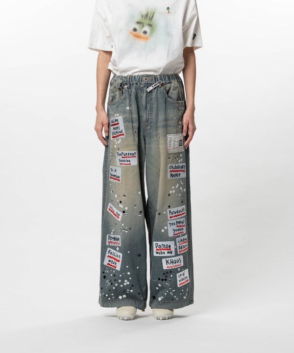 Embellished Sticker Denim Pants