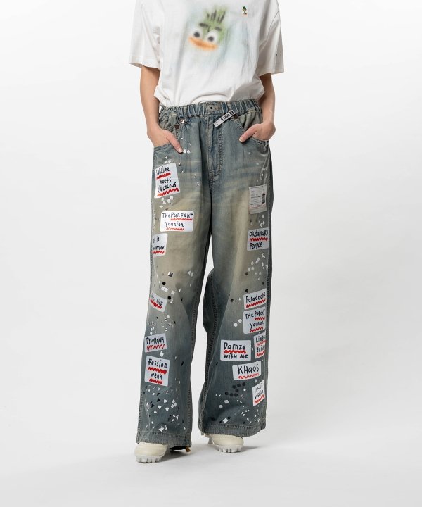 Embellished Sticker Denim Pants