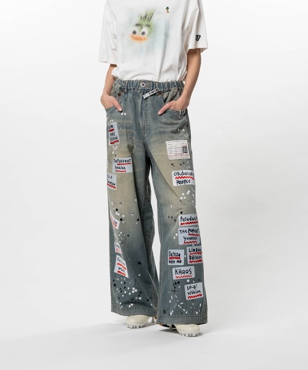 Embellished Sticker Denim Pants