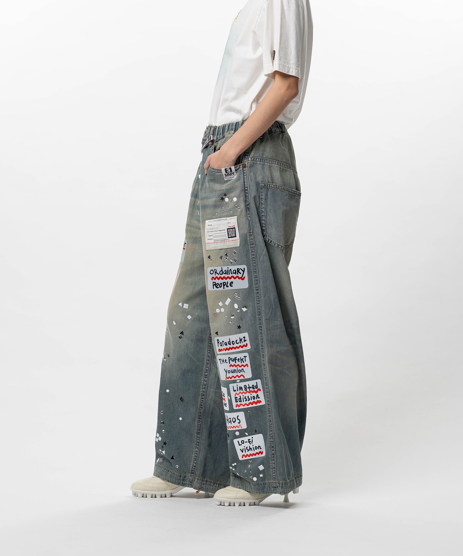 Embellished Sticker Denim Pants
