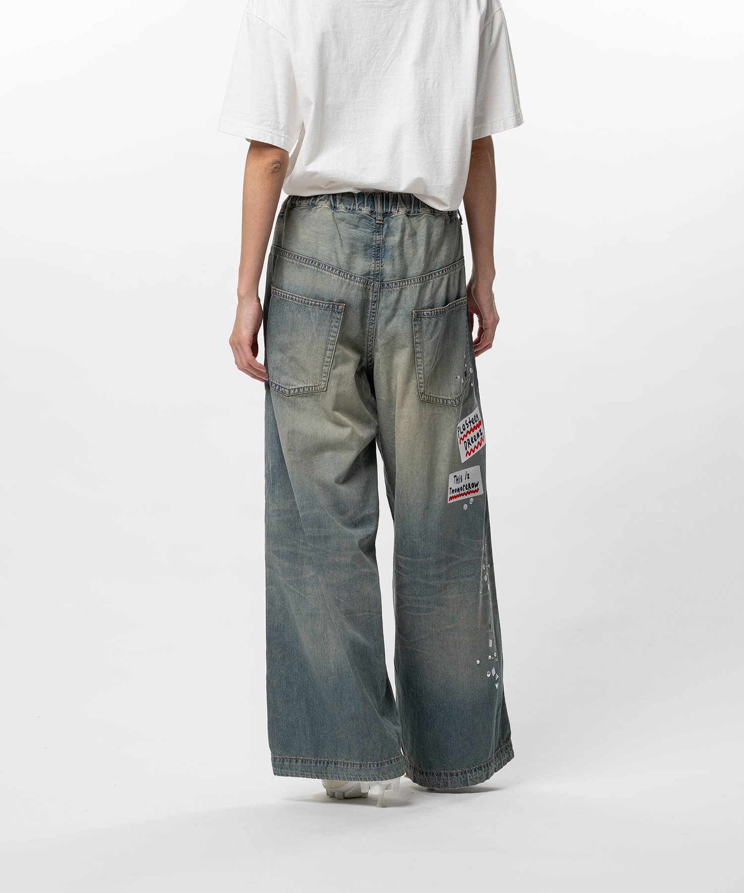 Embellished Sticker Denim Pants