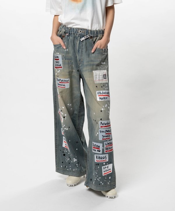 Embellished Sticker Denim Pants