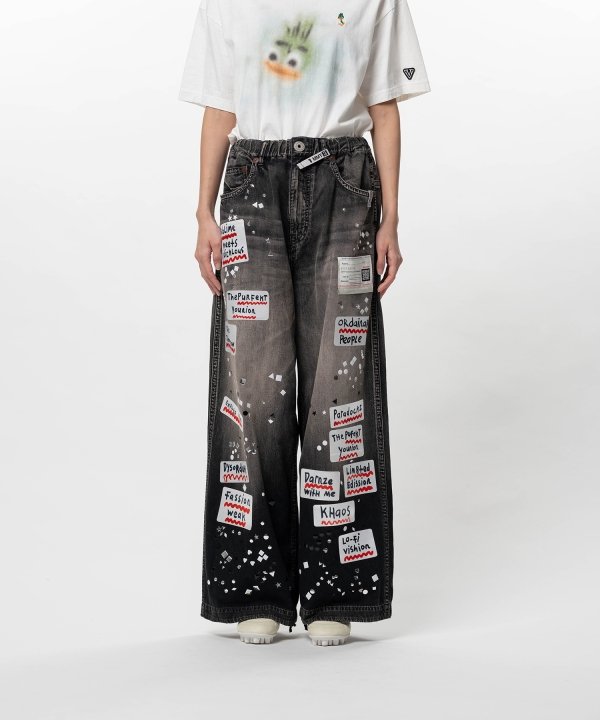Embellished Sticker Denim Pants