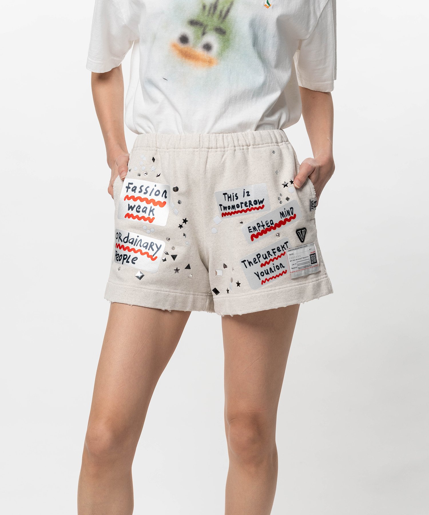 Embellished Sticker Sweat Shorts