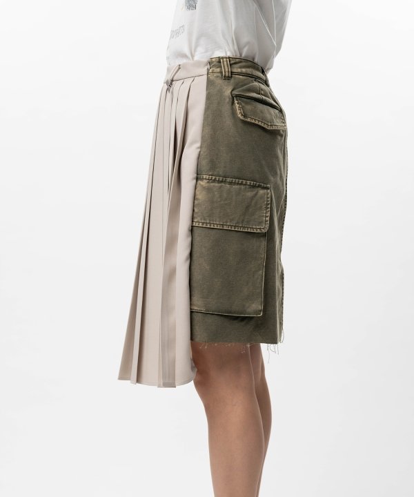 Front Back Combined Pleats Skirt