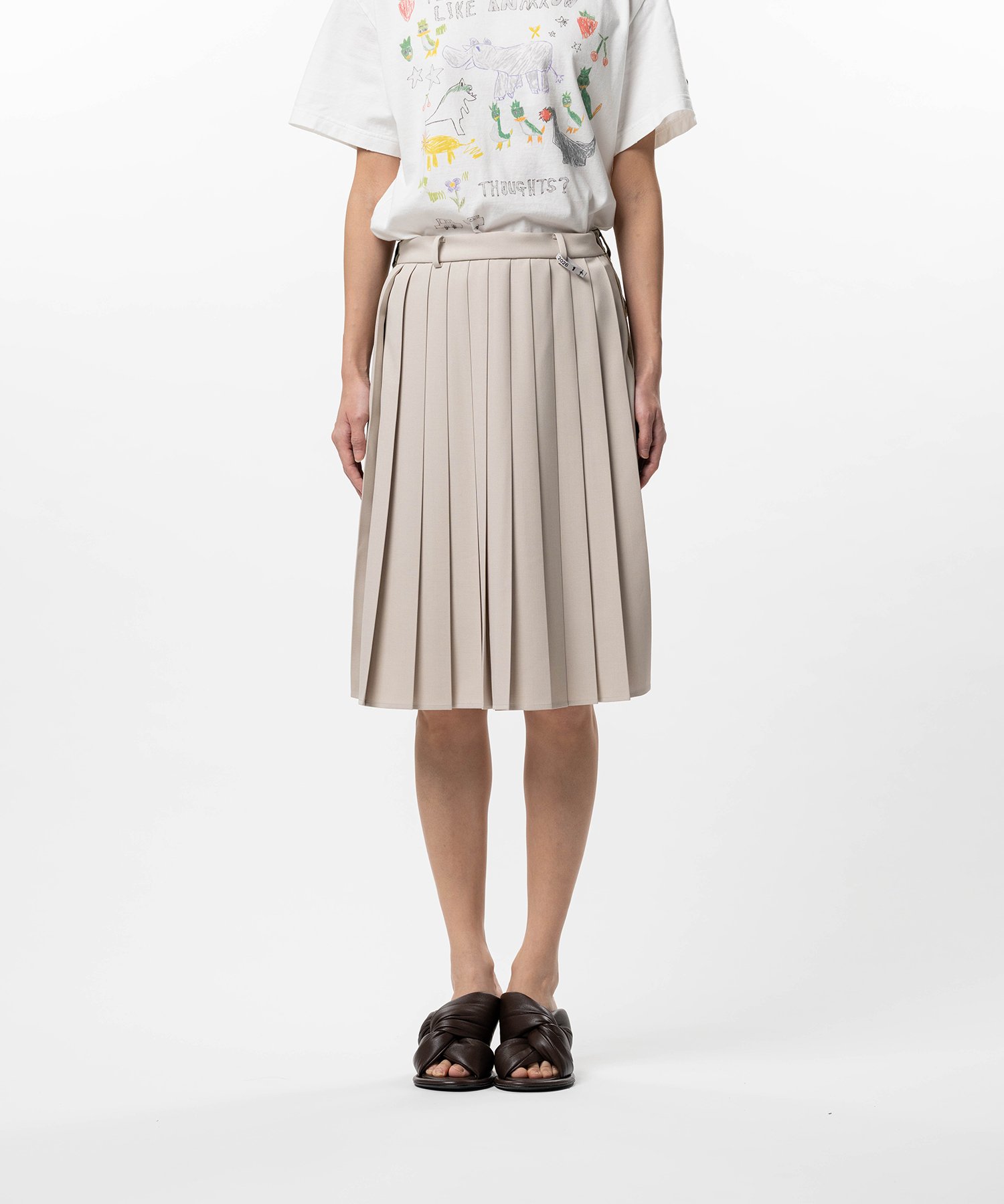 Front Back Combined Pleats Skirt