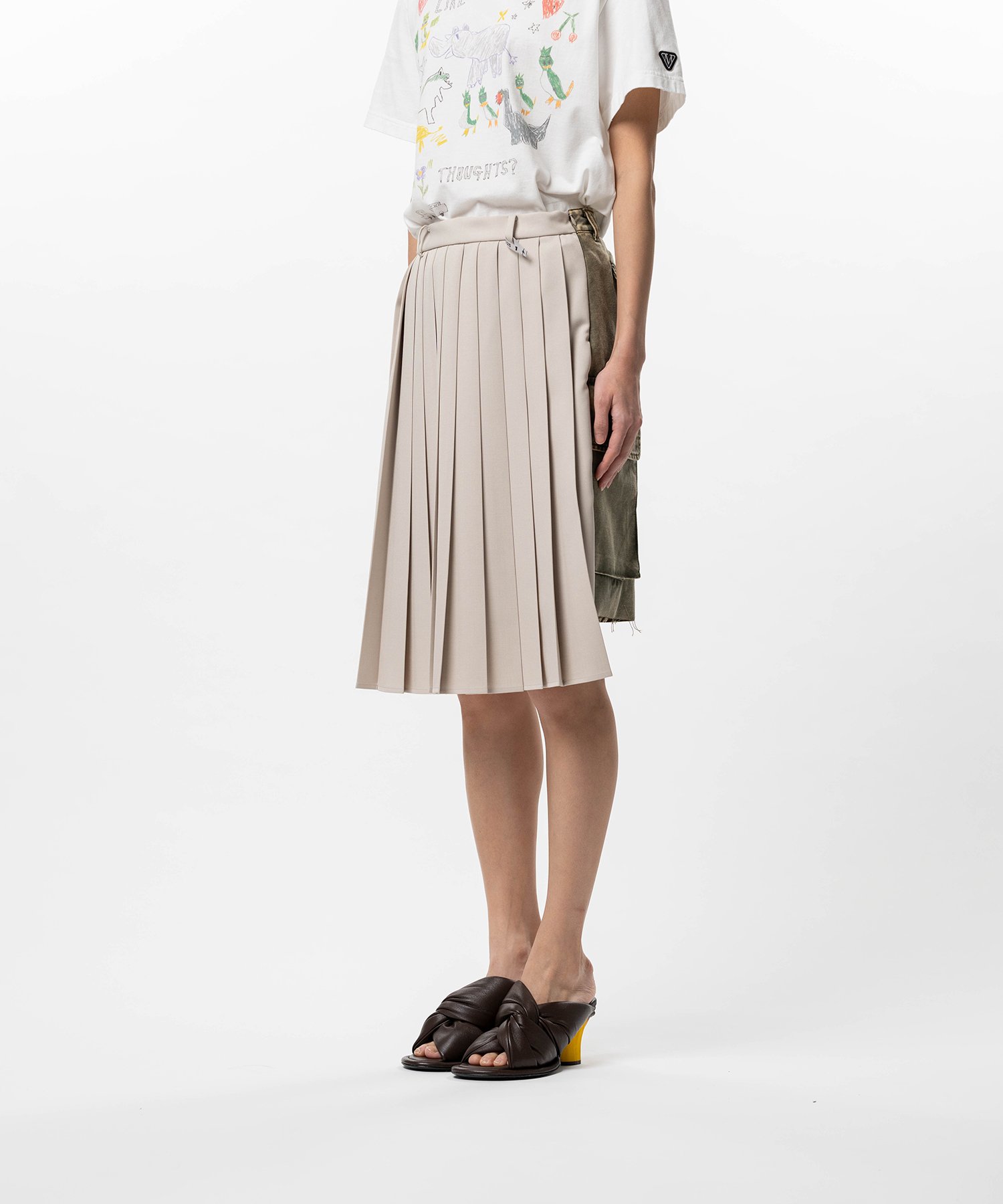 Front Back Combined Pleats Skirt