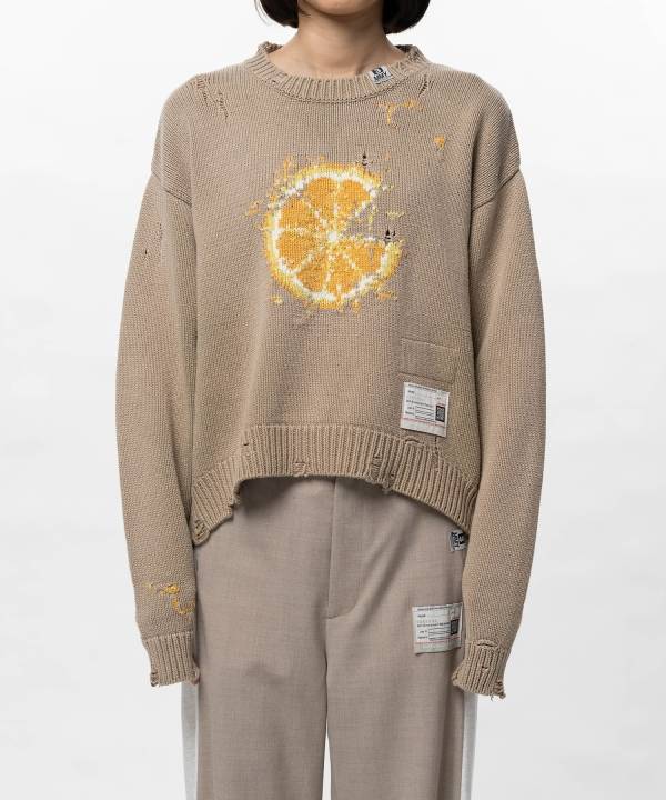 Orange Jacquard Knit Sweater