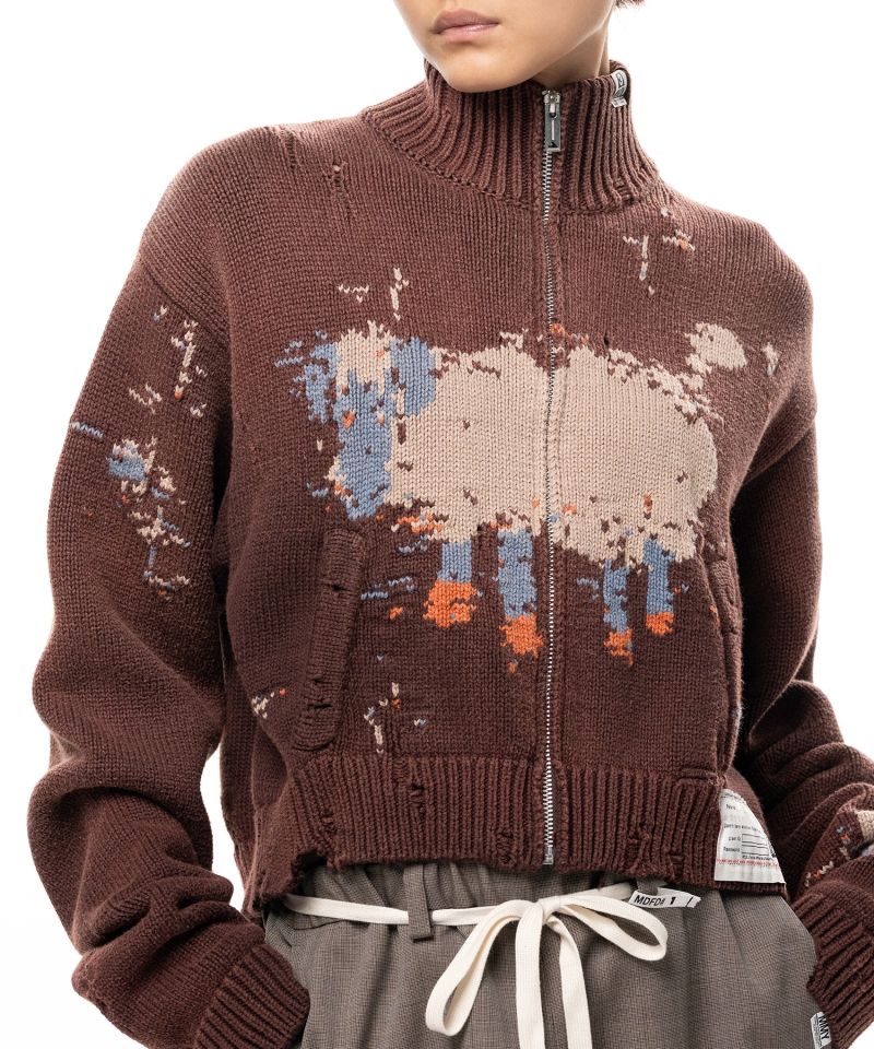 Sheep Jacquard Knit Cardigan