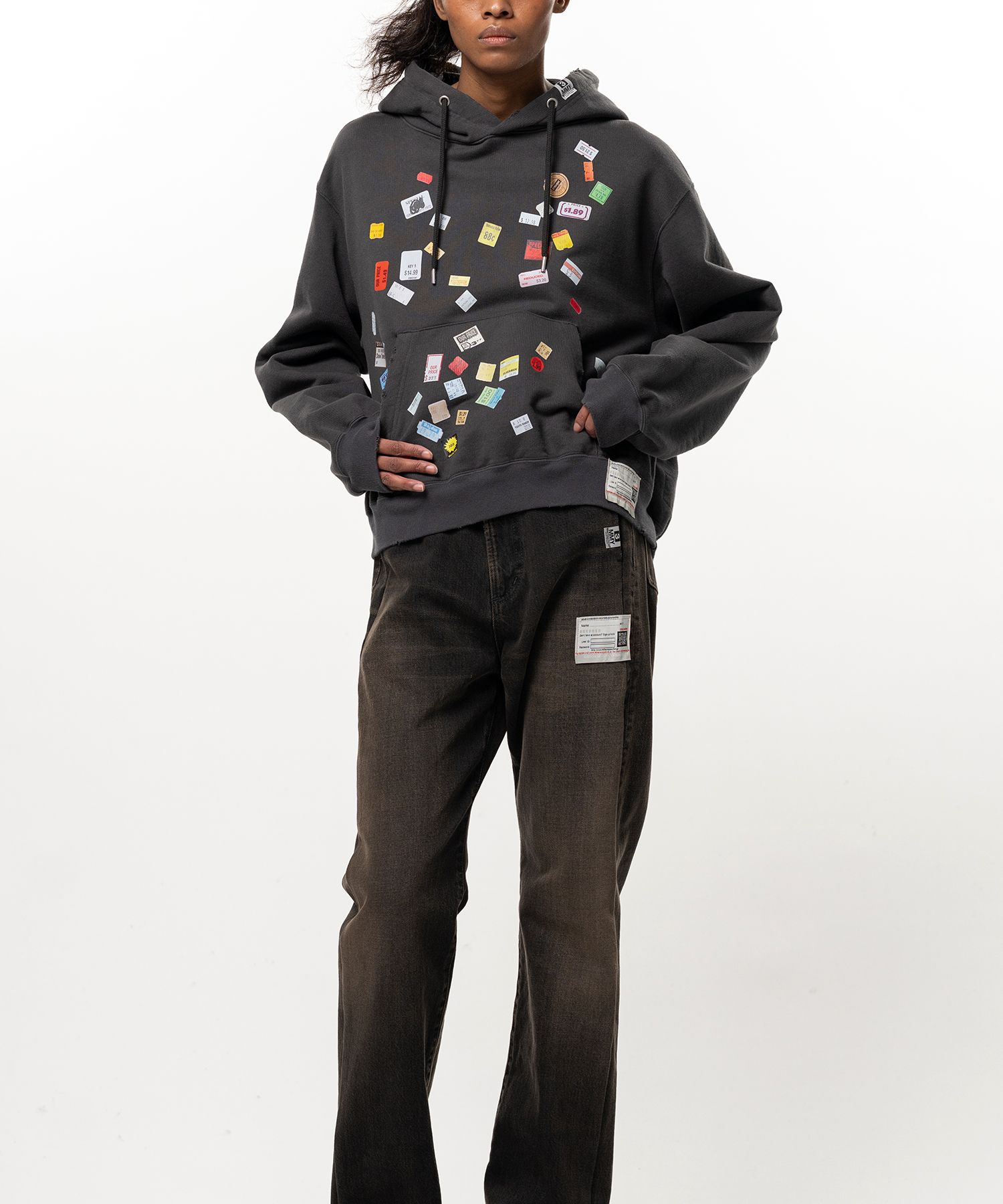 Price Tag Sticker Printed Hoodie